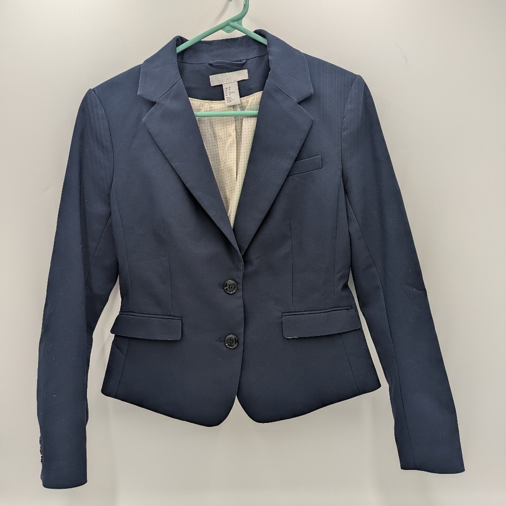 H&M Navy Tailored Blazer Dark Academia Corporate Workwear Professional 8 Career